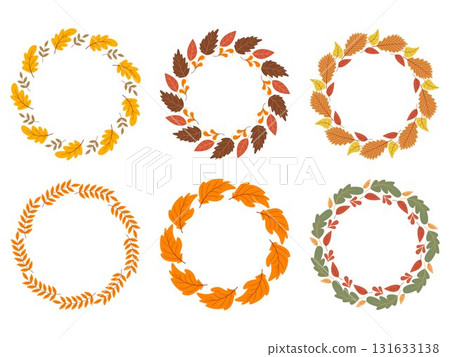Set of autumn round foliate wreaths Set of autumn round foliate wreaths 131633138