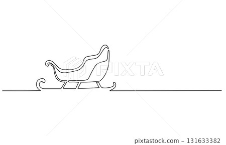 Continuous line drawing of Santa Claus sleigh, minimalist style, suitable for Christmas designs, greeting cards, and decorative graphics, isolated vector illustration on white background. 131633382