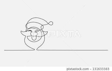 Continuous line drawing of smiling Santa Claus face in minimalist style. Suitable for Christmas design, greeting cards and graphic decoration.  isolated vector illustration on white background. 131633383