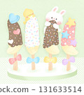 Rabbit and bird eating chocolate banana Rabbit and bird eating chocolate banana 131633514