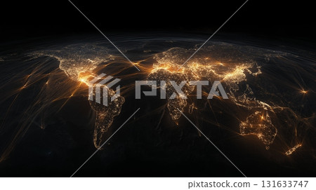 Vibrant night view of Earth planet showcasing urban areas and landscapes from space 131633747