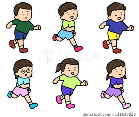 六個亞洲兒童奔跑 六個亞洲兒童奔跑 131633820