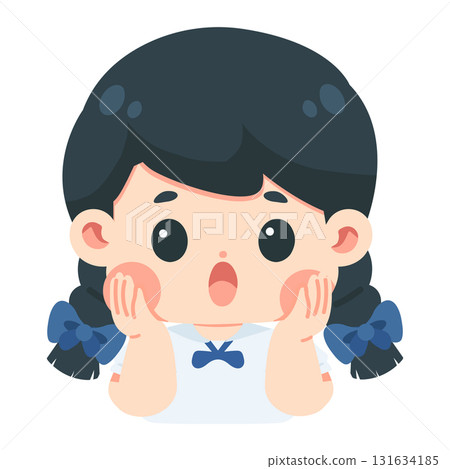 Cartoon Girl with Surprised Expression 131634185