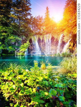 waterfall with turquoise water 131634229