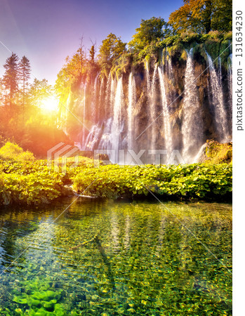 waterfall with turquoise water 131634230
