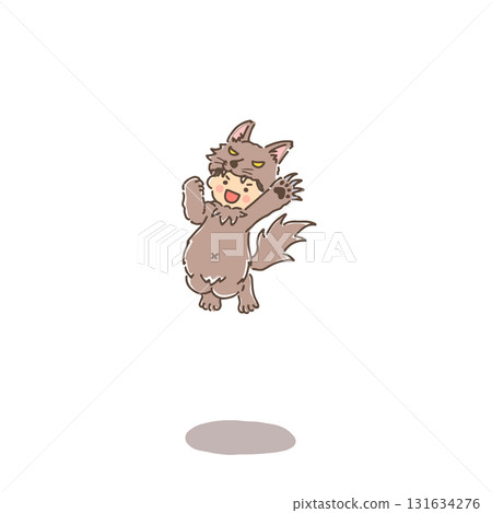 穿著狼人服裝的男孩跳躍 穿著狼人服裝的男孩跳躍 131634276