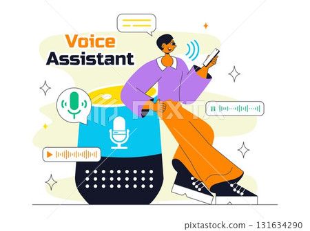 Voice Assistant Smart Devices Illustration Featuring Voice-Activated Digital Technology for Enhancing User Interaction Through Speech Recognition 131634290