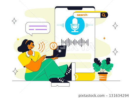 Voice Assistant Smart Devices Illustration Featuring Voice-Activated Digital Technology for Enhancing User Interaction Through Speech Recognition 131634294
