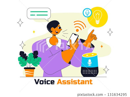 Voice Assistant Smart Devices Illustration Featuring Voice-Activated Digital Technology for Enhancing User Interaction Through Speech Recognition 131634295
