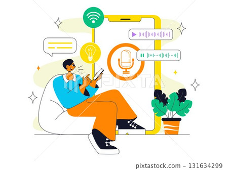 Voice Assistant Smart Devices Illustration Featuring Voice-Activated Digital Technology for Enhancing User Interaction Through Speech Recognition Voice Assistant Smart Devices Illustration Featuring Voice-Activated Digital Technology for Enhancing User Interaction Through Speech Recognition 131634299