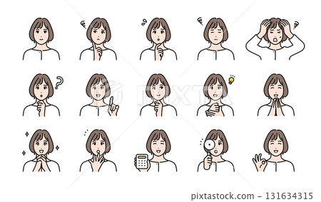 30多歲女性的各種臉部表情變化集 131634315