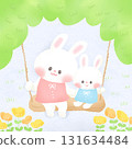 Parent and child rabbit family on a swing Parent and child rabbit family on a swing 131634484