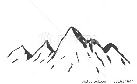 Mountains silhouettes for high mountain hand drawn scenery, pencil line simple mountain range. Retro vintage rocky background. Mountains silhouettes for high mountain hand drawn scenery, pencil line simple mountain range. Retro vintage rocky background. 131634644