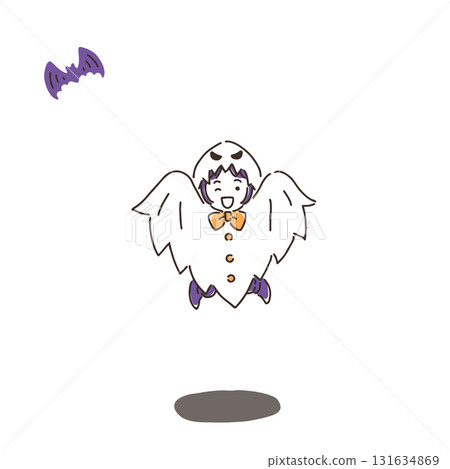 Jumping ghost girl and flying bat Jumping ghost girl and flying bat 131634869