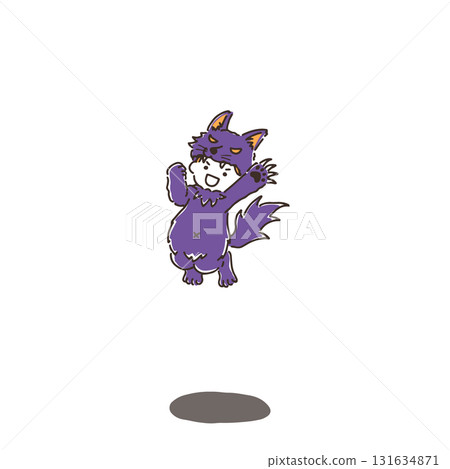 穿著狼人服裝跳躍的男孩 穿著狼人服裝跳躍的男孩 131634871