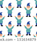 Seamless Pattern. Blue Garden Gnome. Vector flat illustration. 131634879