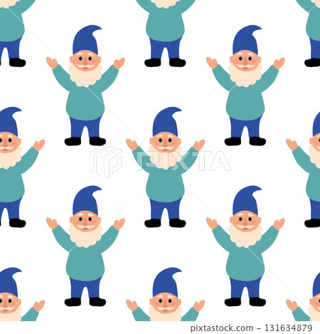 Seamless Pattern. Blue Garden Gnome. Vector flat illustration. 131634879