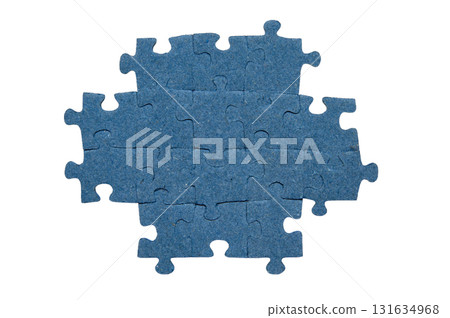 Blue jigsaw puzzle isolated on white. A piece of puzzles placed together. 131634968