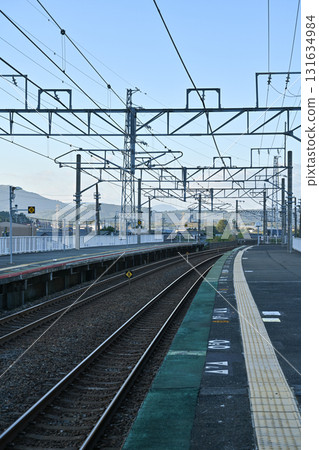 Image of train tracks at a station Image of train tracks at a station 131634984