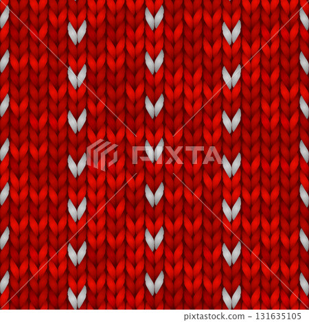 Winter Holiday Seamless Knitting Pattern with a Snowflakes. Red knitted sweater design. Vector illustration for backgrounds and wallpapers. 131635105