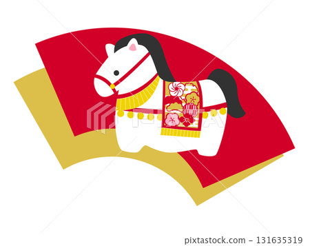 馬年新年賀卡的可愛馬雕像插圖 131635319