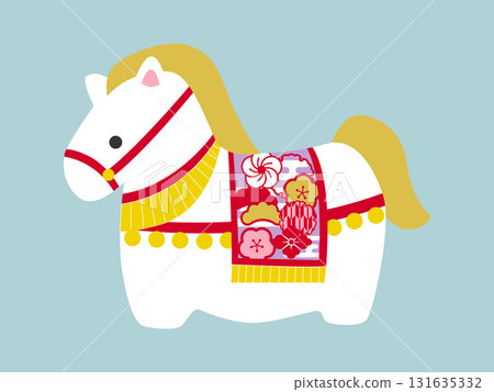 馬年新年賀卡的可愛馬雕像插圖 馬年新年賀卡的可愛馬雕像插圖 131635332