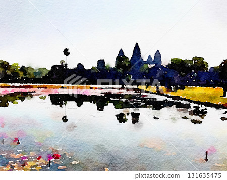 Watercolor style | Cambodia, Angkor Wat and Siem Reap | A soothing landscape where history and nature blend together Watercolor style | Cambodia, Angkor Wat and Siem Reap | A soothing landscape where history and nature blend together 131635475