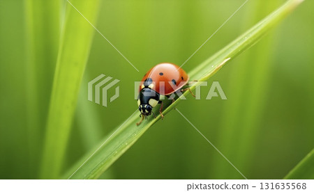 Ladybug on Grass Macro Photo 131635568