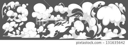 White smoke puffs with cloud and comic effects White smoke puffs with cloud and comic effects 131635642