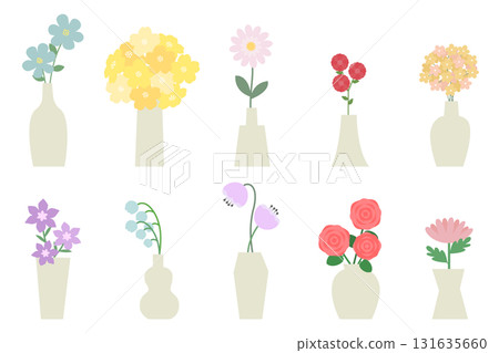 一組裝滿各種鮮花的花瓶 一組裝滿各種鮮花的花瓶 131635660