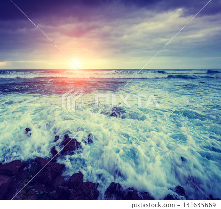 Stormy weather on the beach 131635669