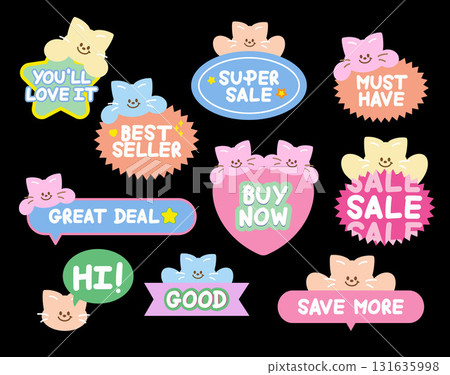 Cute cat sale icons such as super sale, must have, buy now, good, you'll love it for online shopping, promotion, sticker, banner, discount, web button, campaign, brochure, price tag, animal, pet shop Cute cat sale icons such as super sale, must have, buy now, good, you'll love it for online shopping, promotion, sticker, banner, discount, web button, campaign, brochure, price tag, animal, pet shop 131635998