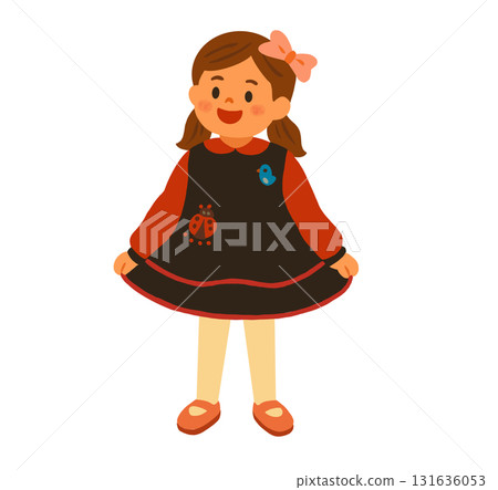 Illustration of a cute little girl wearing a dress Illustration of a cute little girl wearing a dress 131636053