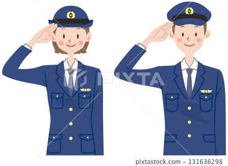 一名敬禮的警察、兩名男子和兩名女子的插圖 131636298