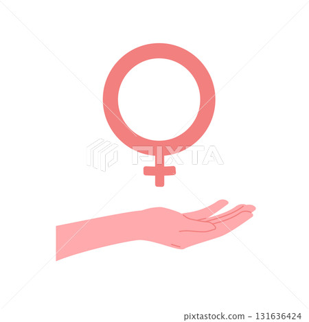 Human Hand Holding Pink Female Icon Cartoon Vector Illustration Isolated on White Background 131636424