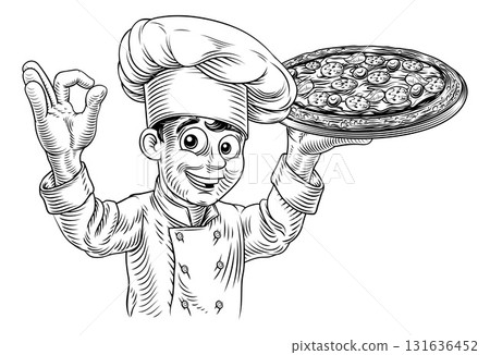 Pizza Chef Vintage Style Pizzeria Illustration Pizza Chef Vintage Style Pizzeria Illustration 131636452