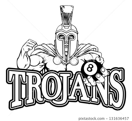 Spartan Trojan Pool Ball Billiards Mascot Cartoon Spartan Trojan Pool Ball Billiards Mascot Cartoon 131636457