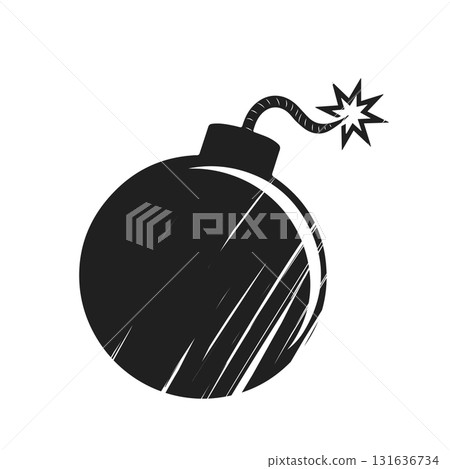 Black Textured Bomb Cartoon Vector Illustration Isolated on White Background Black Textured Bomb Cartoon Vector Illustration Isolated on White Background 131636734