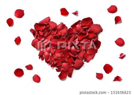 A lovely heart drawn with bright red rose petals A lovely heart drawn with bright red rose petals 131636823