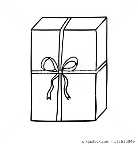 Gift box with ribbon. Hand drawn illustration in line style. Gift box with ribbon. Hand drawn illustration in line style. 131636849