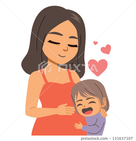 Cartoon Illustration Of Pregnant Woman And Baby Boy Listening To Belly Cartoon Illustration Of Pregnant Woman And Baby Boy Listening To Belly 131637107