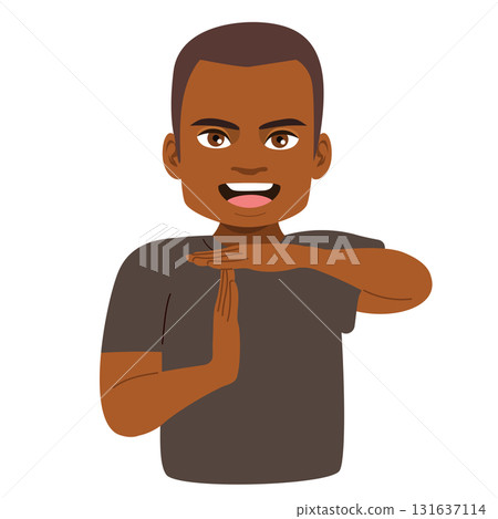 Cartoon Illustration Of Young African Person Making Pause Gesture Isolated On White Background Cartoon Illustration Of Young African Person Making Pause Gesture Isolated On White Background 131637114