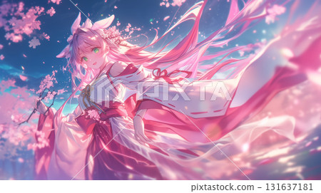 Spring shrine maiden with cherry blossoms dancing, Beautiful anime girl among petals, Girl in shrine maiden costume swaying in the spring breeze, Girl smiling with cherry blossoms Spring shrine maiden with cherry blossoms dancing, Beautiful anime girl among petals, Girl in shrine maiden costume swaying in the spring breeze, Girl smiling with cherry blossoms 131637181