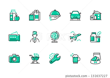 Budget categories - set of line design style icons Budget categories - set of line design style icons 131637227