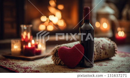 Romantic still life with a bottle of red wine 131637271