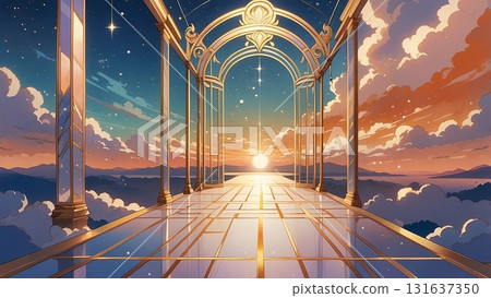 Game background: Glittering entrance door of the Gate of Heaven at dusk Game background: Glittering entrance door of the Gate of Heaven at dusk 131637350