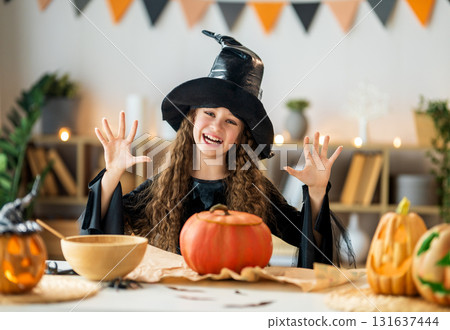 Girl is celebrating Halloween 131637444