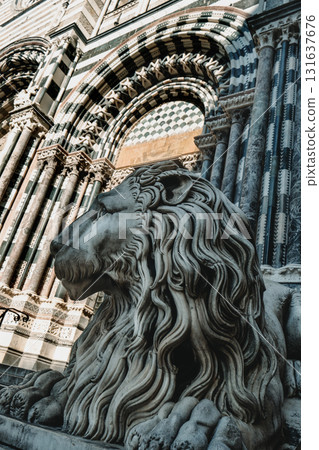 stone lion statue at the Cathedral entrance, Genoa 131637676