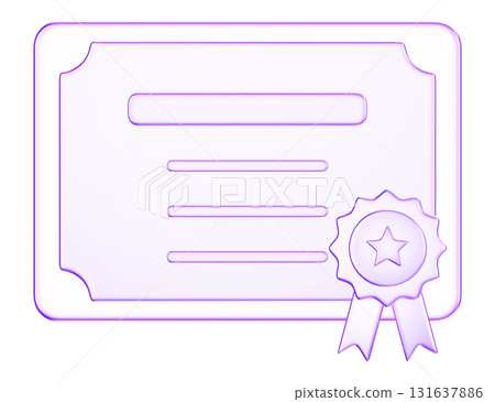 3D glassmorphism certificate icon with ribbon. Glossy minimal symbol representing achievement, award, education, and recognition 3D glassmorphism certificate icon with ribbon. Glossy minimal symbol representing achievement, award, education, and recognition 131637886