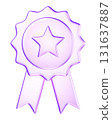 3D glassmorphism ribbon badge icon with star. Glossy purple minimal style representing reward, achievement, and excellence 131637887
